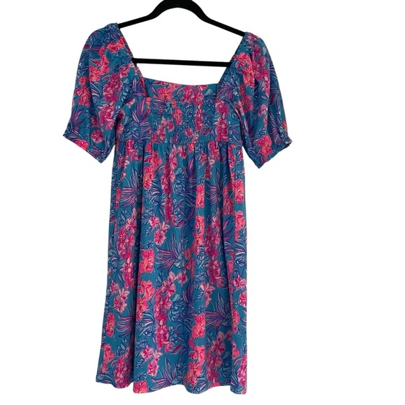 Lilly Pulitzer Orchid Oasis Delaney Dress Pleated Puff Sleeve Sundress - Picture 10 of 16